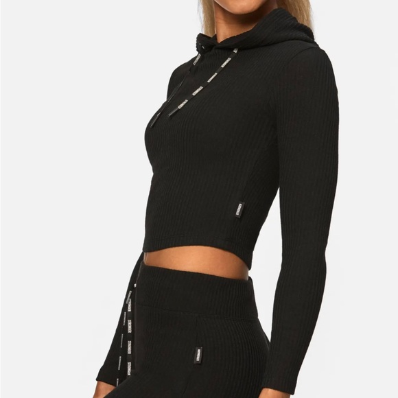 Stronger from Sweden cropped black Cush hoodie ribbed size L $125+ tax - Picture 4 of 6